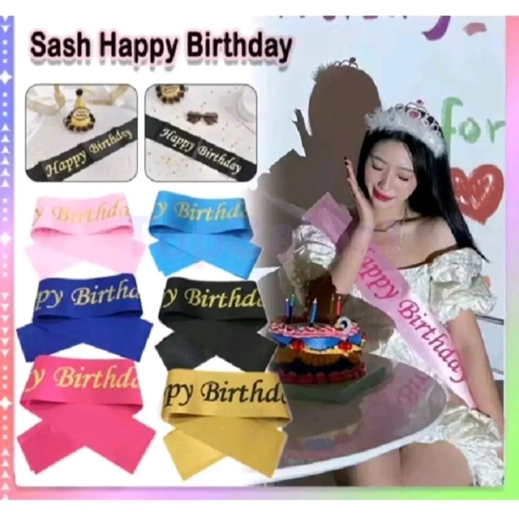 Selempang Happy Birthday Sablon - Aksesoris Satin Halus Berkualitas Tinggi