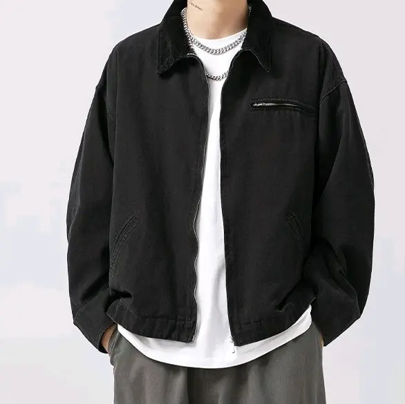 Atasan Jaket Work Jaket Boksi Vinteg Casual dengan Zipper Hitam Formal Pria
