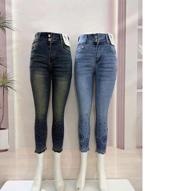 QUẦN JEAN NỮ HUỲNH NGA STORE DÁNG LỬNG 9 TẤT 85CM CÓ THIẾT KẾ THÊU HOA LAI QUẦN