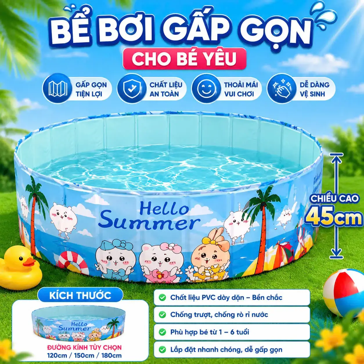 Bể Bơi Tròn, Không Bơm Hơi, Gấp Gọn Mở Nhanh, [TẶNG BÓNG NHỰA] Chắc Chắn Tiện Lợi Cho Gia Đình, Bể Bơi Cho Bé Tập Bơi Mùa Hè, Bể Bơi Đa Năng Tích Hợp Quây Bóng