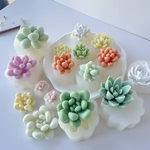 3D Plant Succulent Flowers Silicone Candle Molds DIY Handmade Soap Gypsum Resin Crafts Making Chocolate Cake Baking Mold - 83002094