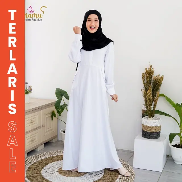 DRESS MUSLIM UMROH DAN HAJI BAHAN KATUN MADINAH DAN TOYOBO WARNA PUTIH BERSIH NYAMAN LEMBUT MANSET KANCING WUDHU FRIENDLY 1