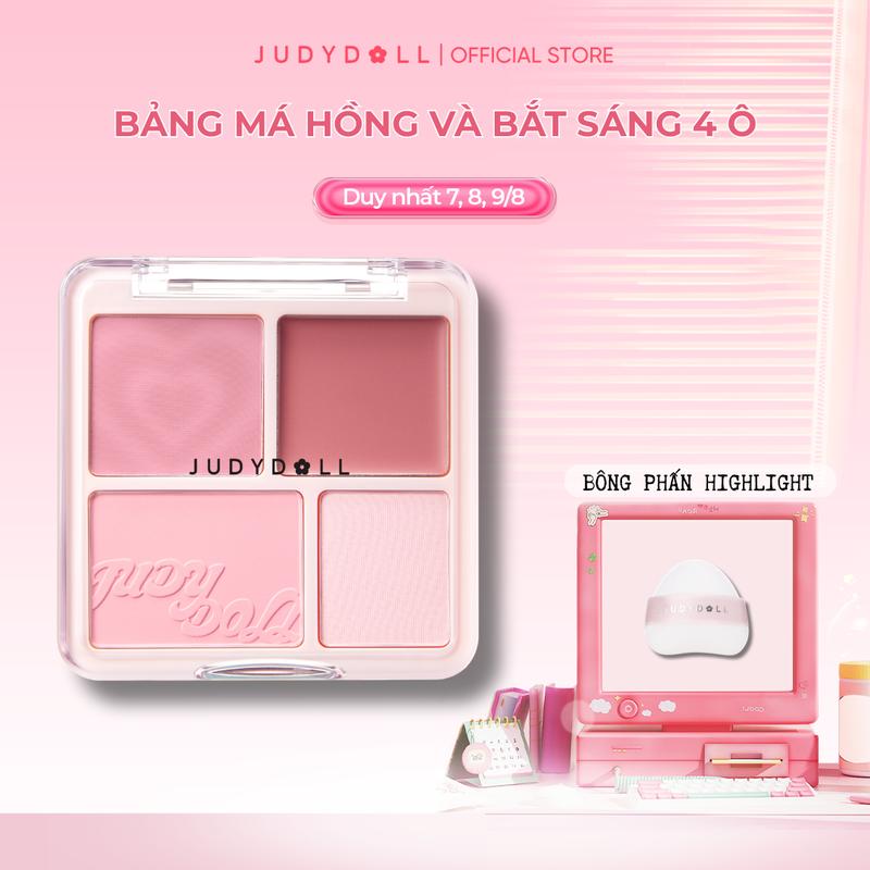 [KOL] JUDYDOLLL Bảng Phấn Má hồng & Bắt sáng 4 ô 2-Trong-1 Blush & Highlight Palette 9g Trang Điểm
