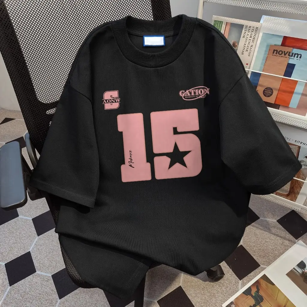 JOY FASHION Tshirt Lengan Pendek Baju Unisex Kaos Atasan Oversize Motif Angka 15 Korea Style Bahan 100% Cotton Keren Nyaman