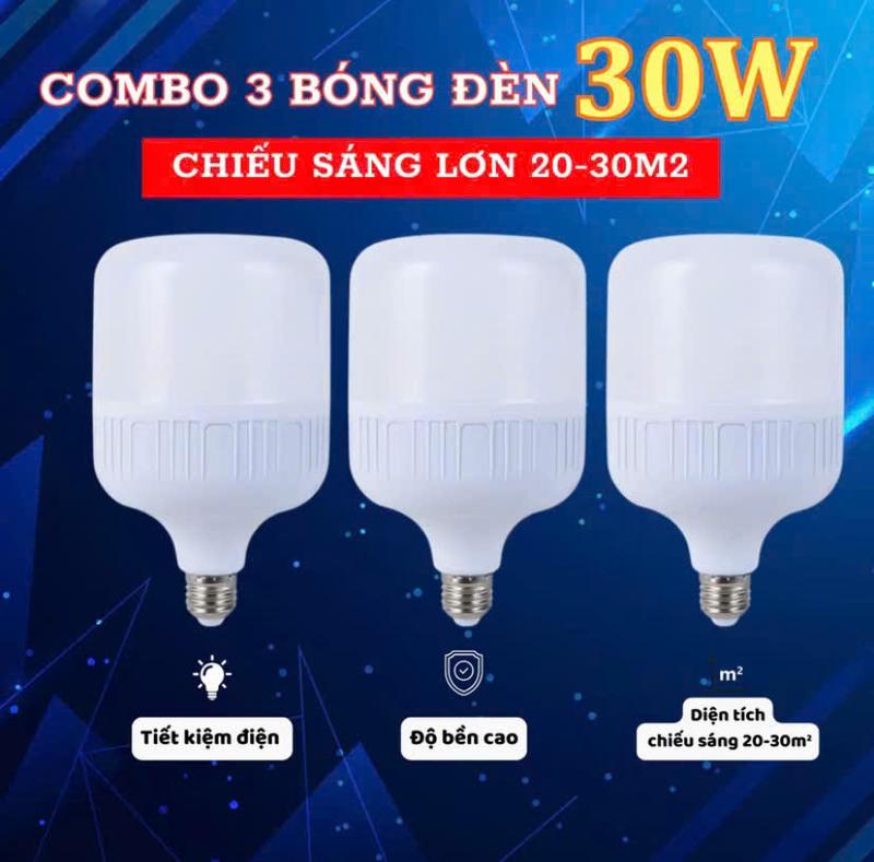 (COMBO 3 Bóng) Đèn 30W Ánh Sáng Trắng Dễ Chịu, Vỏ Nhựa An Toàn, Tiết Kiệm Điện Năng dễ chịu
