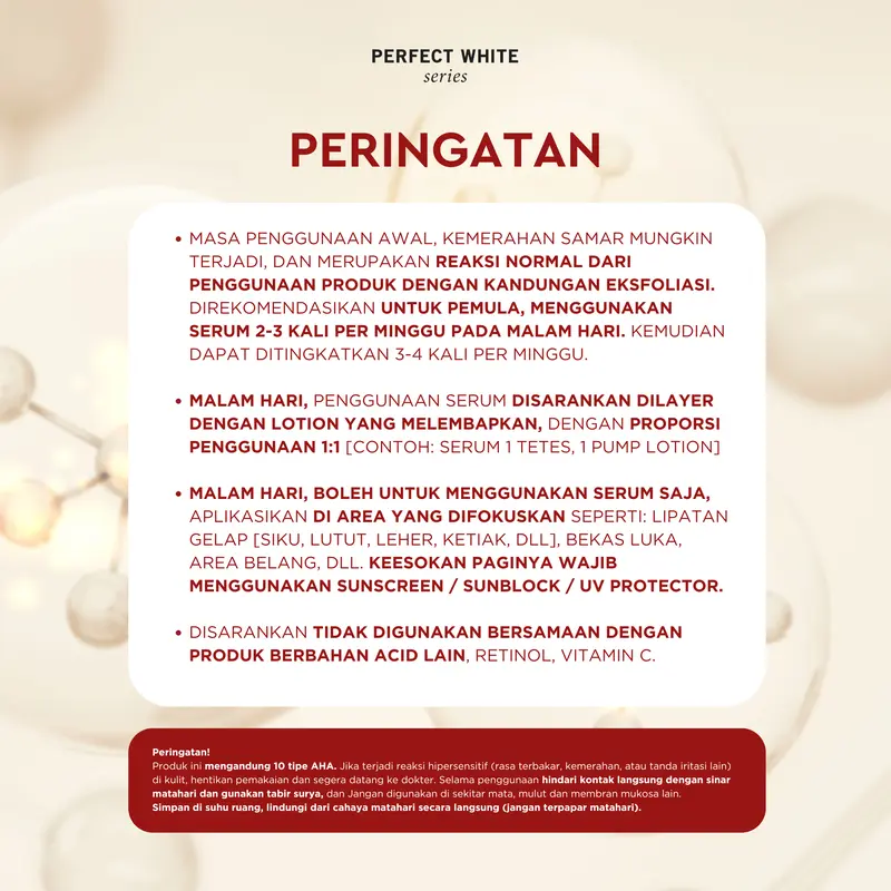 [10X AHA] PERFECT WHITE Advanced AHA Body Serum 50ml Whitening Booster with 10X AHA Niacinamide, Alpha Arbutin, Glutathione, Vitamin C | Booster Lotion Acid Perawatan Pencerah Mencerahkan Memutihkan Tubuh Kusam Belang Noda Hitam Glycolic Acid 7