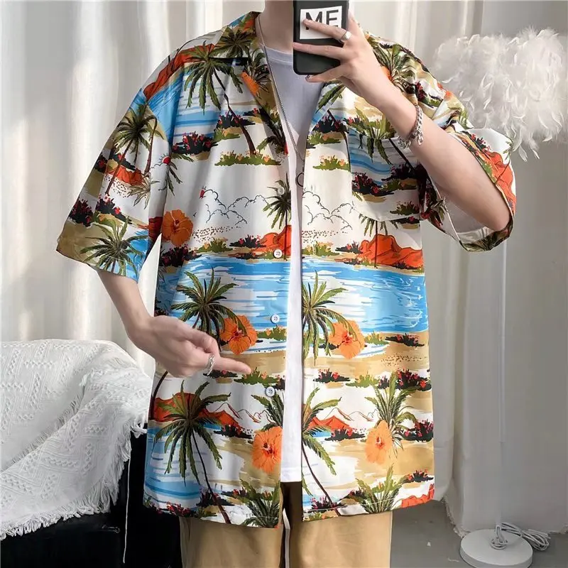 Live unbridled Vintage New Trending Menswear Summer Hawaiian style Vacation Hawaiian Flower Shirt for Men