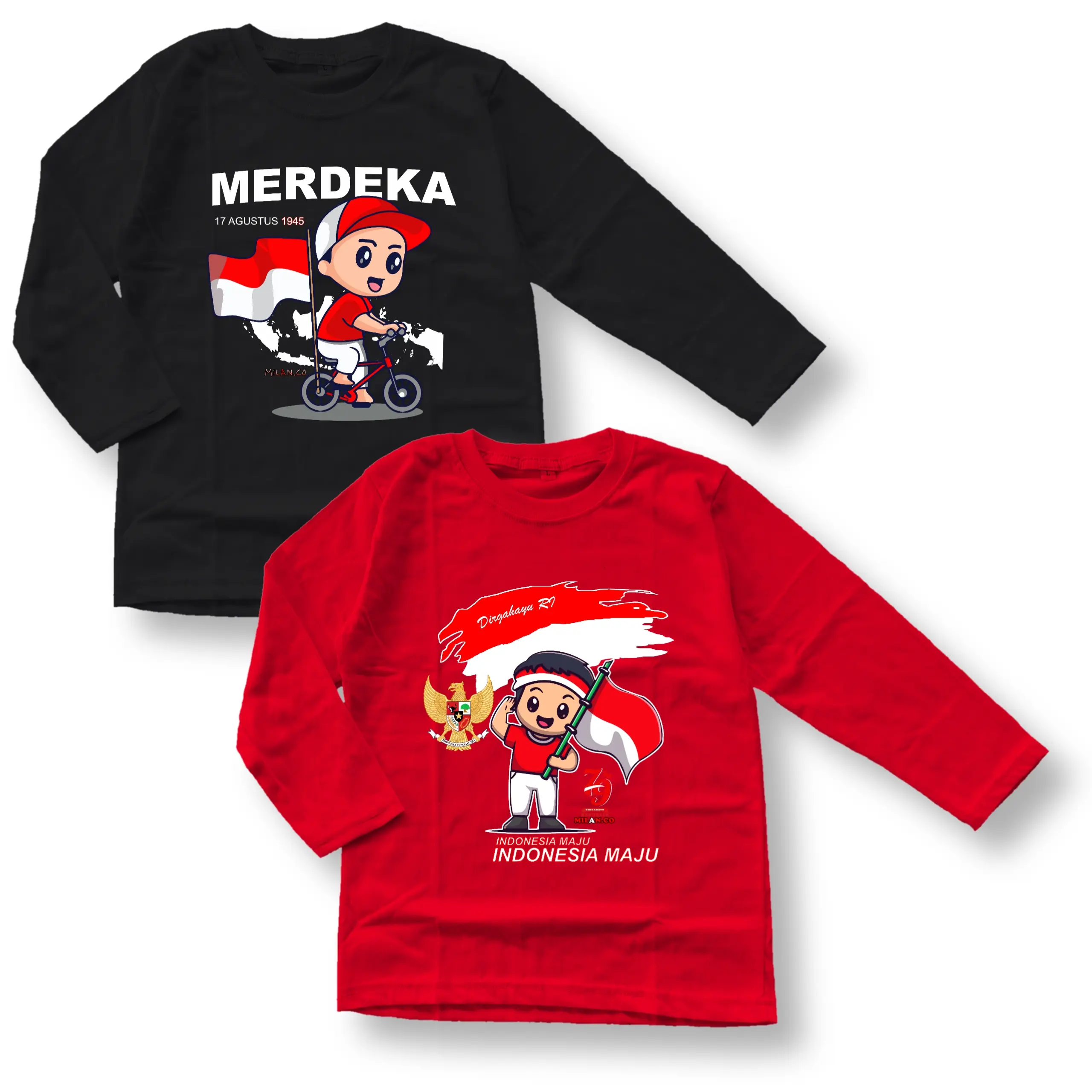 Kaos anak 17 agustusan usia 3,5-14 tahun lengan panjang Kaos anak pria cotton combed premium