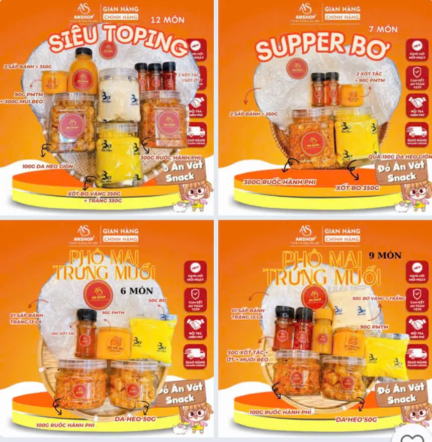 An Shop Combo Bánh Tráng Phơi Sương An Shop - Combo Lớn XXL M 5-10 Người Ăn & Combo Nhỏ Size S-Xs 1-2 Người Ăn