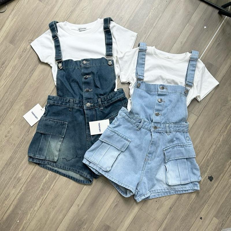 TIENSTYLE - Sét Yếm Quần Short Jean Túi Hộp - Áo Trắng Free Size Pants Nữ Women