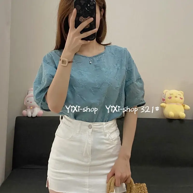 Blouse katun bordir bunga kecil 0