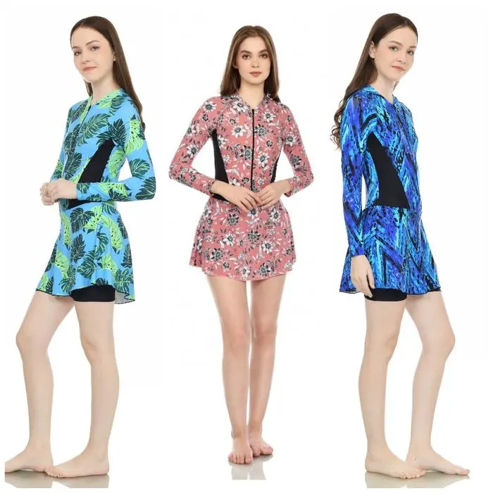 Diskon! - baju renang wanita diving rok dewasa corak lengan panjang