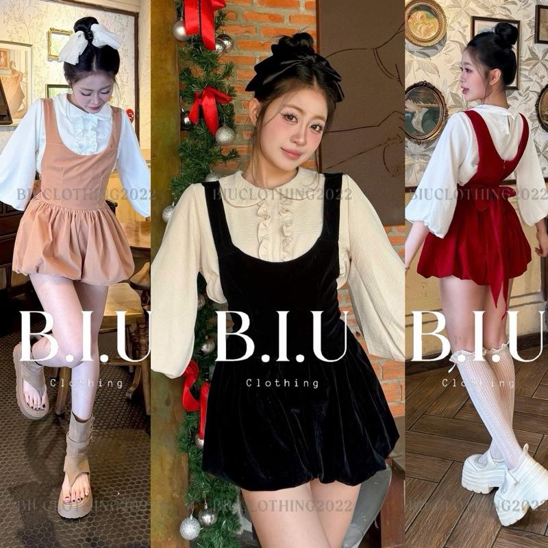 Set 2 món áo sơ mi yếm quần dáng bí nhung nơ lưng dễ thương thanhl lịch Nomi Set Biu Clothing BB0533