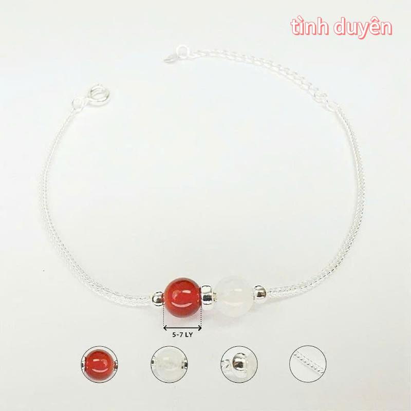  N&B Vòng Tay  Nữ Đính 2 Viên Đá Liugems Phong Thuỷ Tự Nhiên Handmade Mix Charm Bi Mini Size Nhỏ Tinh Tế VB02 