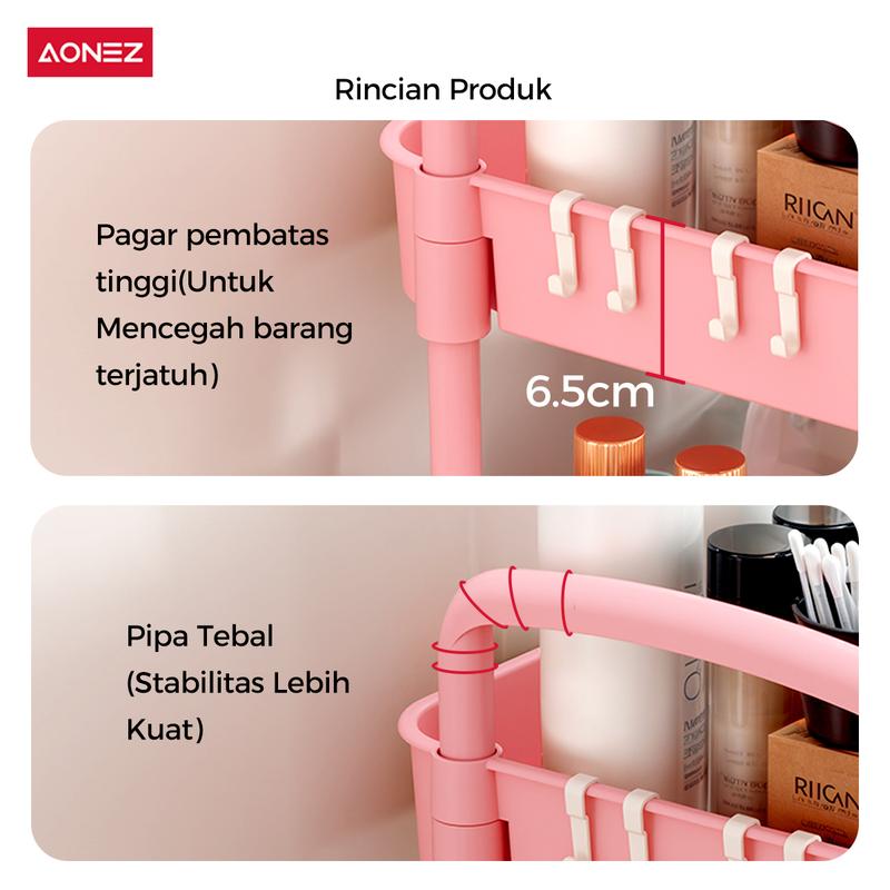 Product Introduction of 【COD 24h shipping】AONEZ Rak Troli 4 Susun Serbaguna Rak Dapur Rak Salon Rak Kamar Mandi dengan Roda dan Pegangan Tempat Penyimpanan 1