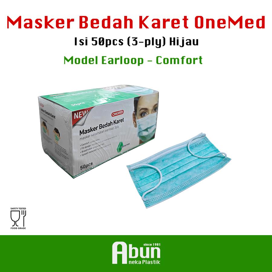 Masker Earloop Karet OneMed (Hijau) Isi 50pcs