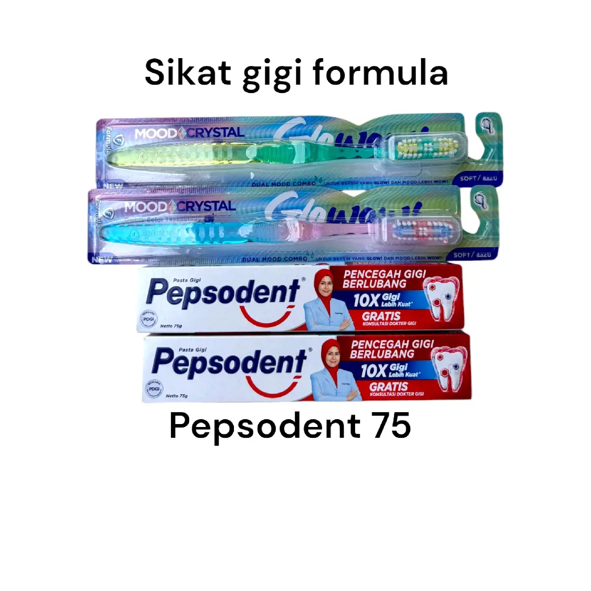 Paket Hemat 2 Pepsodent 75gr + 2 Sikat Gigi Formula Glowow untuk Mulut Bersihkan Indonesia Gusi & Gigi Sensitif Pemutih Gigi - Perawatan Memutihkan Pembersihan Kuning