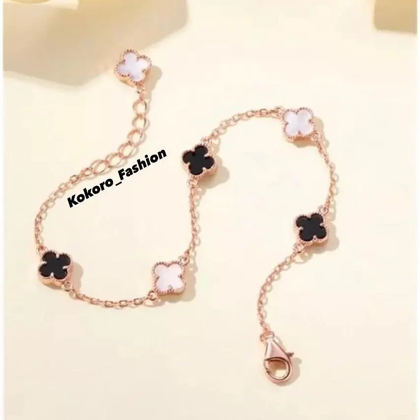 Gelang Rantai Titanium Daun Bunga Hitam Putih Anti Karat Dan Tidak Luntur Perempuan, Bracelets