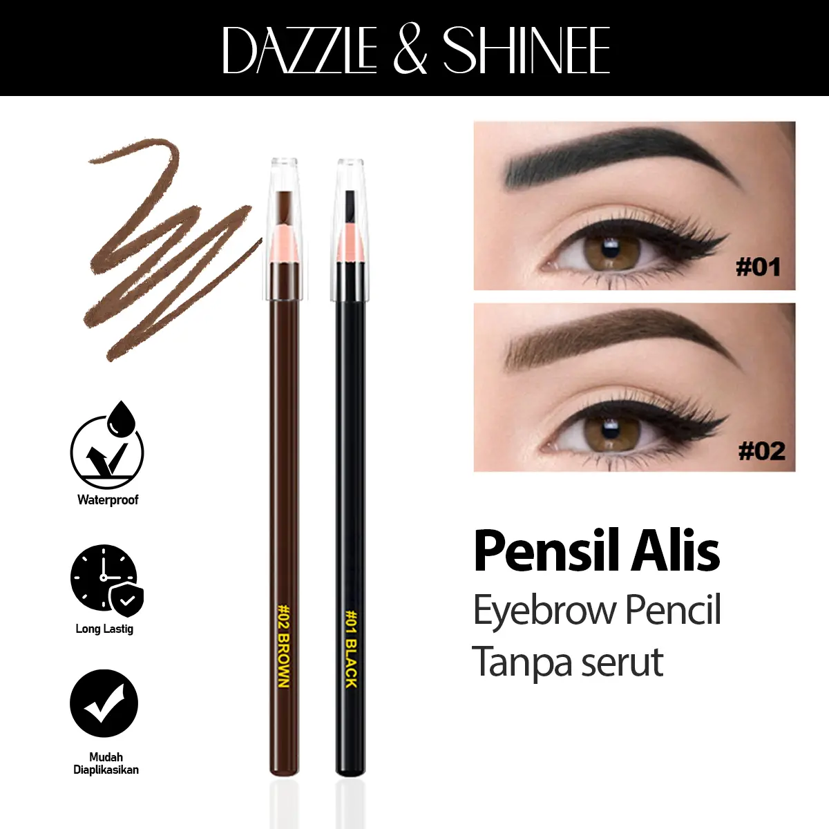 Pensil Alis Tarik Benang Kupas Tanpa Serut Eyebrow Pencil Alis Waterproof Tahan Lama - Black Brown - Wajah