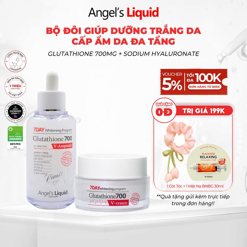 phiên bản 60ml Bộ Đôi Serum Kem Dưỡng Hỗ Trợ Trắng Da Cấp Ẩm Đa Tầng Angel's Liquid 7Day Whitening Glutathione 700mg