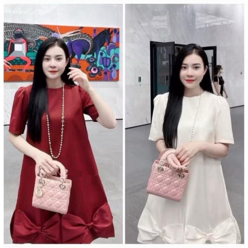  Váy bầu cộc tay 2 nơ to mặc đi tiệc bao sang chảnh B351 