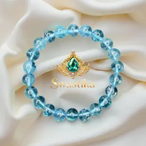 Blue Topas Premium Gelang Batu Permata Biru Muda untuk Wanita dan Pria Elegan dan Mewah