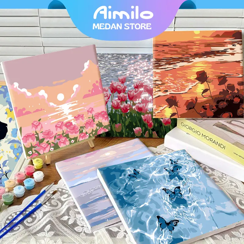 Aimilo - Kanvas Linen Profesional 20x20cm dengan Bingkai Kayu Berkualitas Tinggi & Cat Akrilik Ramah Lingkungan untuk Lukisan DIY