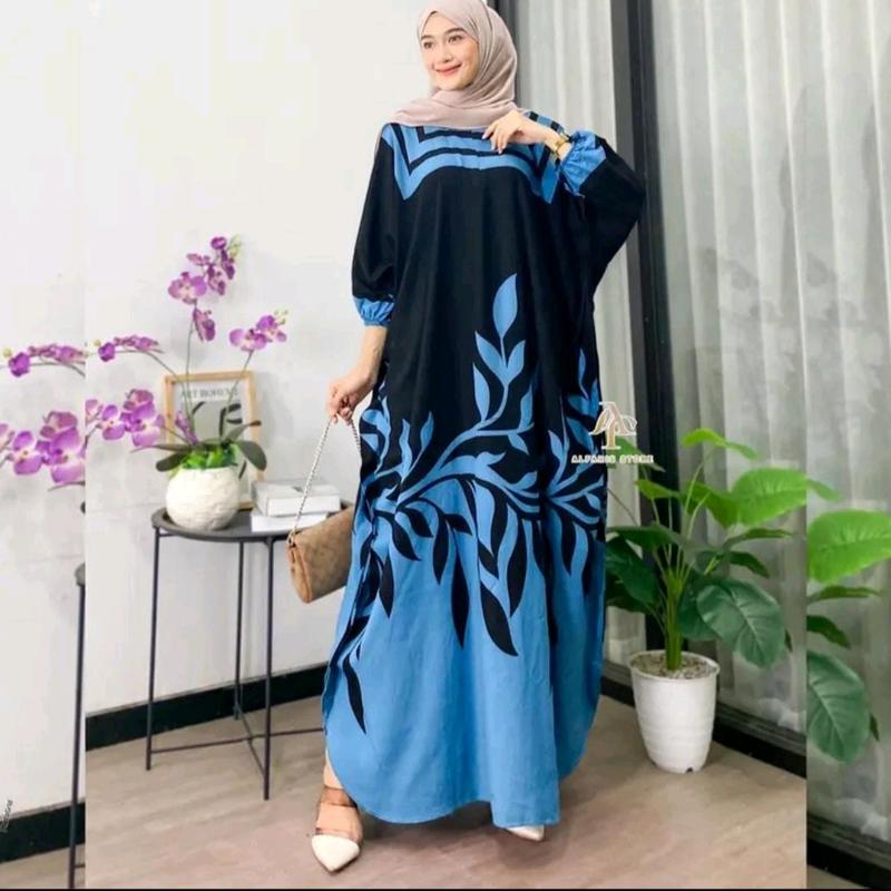 Gamis Kaftan Rayon Jumbo Premium Motif Bunga Ld 180 cm Muslim Nyaman Dress Wanita 4