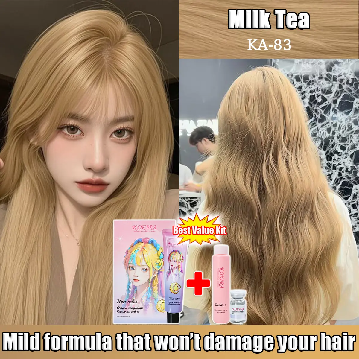 KOKIRA Milk Tea hair color KA-83 cat rambut essential oil pewarna rambut tanpa bleaching warna natural dan perawatan