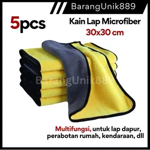 5 pcs Kain Lap Microfiber Multifungsi 2 sisi lembut serbaguna untuk lap dapur motor mobil cleaning perabotan rumah tangga pembersih serbaguna murah menyerap air anti minyak warna abu kuning Barangunik889