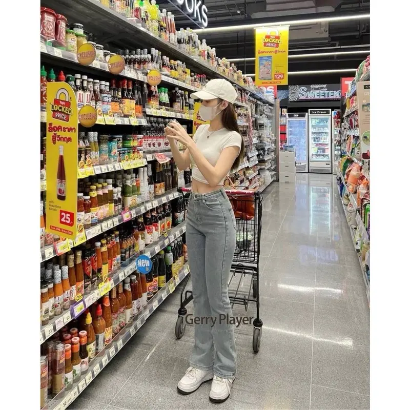 Highwaist Jeans Cutbray Celana Cutbray Wanita Cutbray stretch Gaya Retro Kekinian Bawahan Panjang Vintage  Melar Nyaman Korean XL Ritsleting -fitting cut Blue jeans  cutbray Light Kaki Denim Keren 5