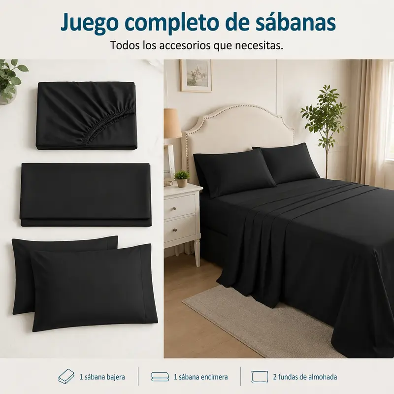 Juego de Sábanas de Poliéster Microfibra Ultra Suave Premium, Tamaños Matrimonial, Queen y King con Sábana de Cajón Ajustable - Foto 8