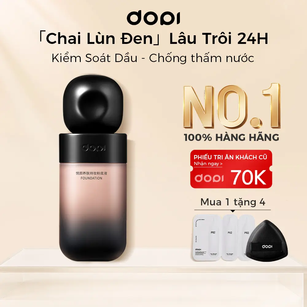 Ảnh đại diện Giữ Lớp Make Up 24h「Chai Lùn Đen」Kem Nền DOPI 35ml, Kiểm Soát Dầu, Kết Cấu Dạng Kem, Lâu Trôi, Không Thấm Nước, Chống Mồ Hôi, Kem Che Khuyết Điểm
