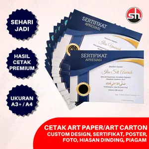 Cetak Art Carton Art Paper A4 A3 A3+ Glossy Doff Sertifikat Piagam Berkualitas Custom Design Poster Foto Hiasan DInding  Piagam
