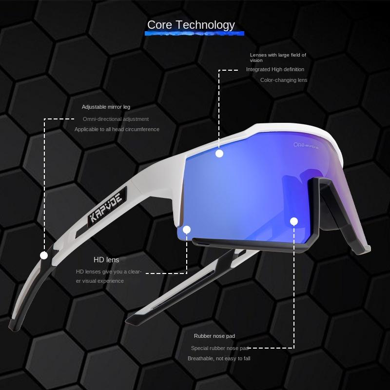 Product Introduction of Kapvoe cycling glasses with color changing red and blue coated lenses, men's and women's mountain road bikes, outdoor sunglasses 4
