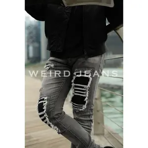 Weird Jeans - Disaster Grey - Celana Jeans Panjang Pria Slimfit Strech Ripped Tambal Denim Fit Nyaman Stretch