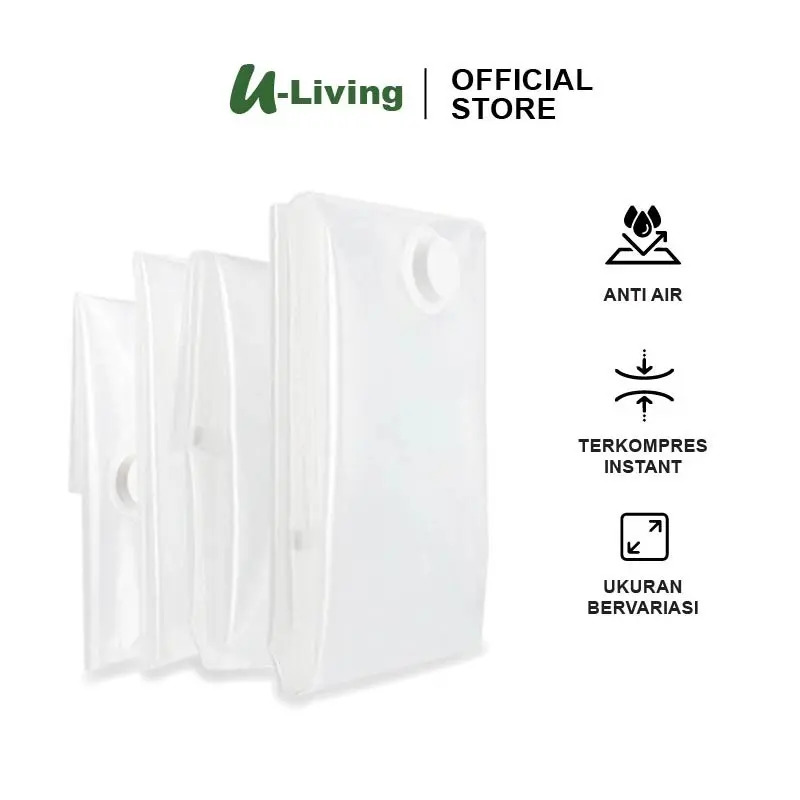 U-Living Plastik Vacuum Kantong Pakaian Travel Transparan Bening Anti-air Dipakai Berulang