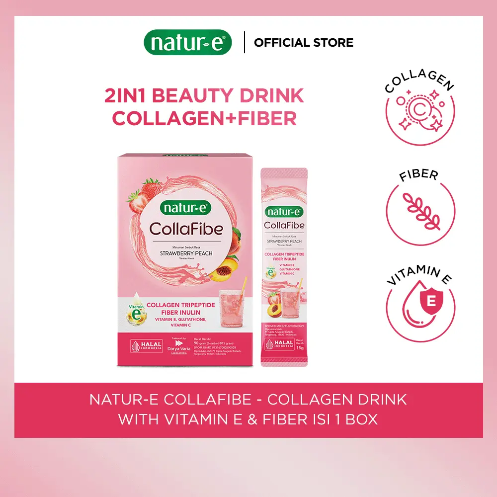 Natur-E CollaFibe - Collagen Drink 1 Box  - Collagen Drink dengan Kandungan Vitamin E & Fiber - Membantu Menjaga Kesehatan Kulit dari Dalam