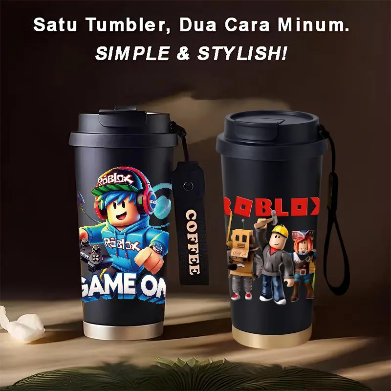 Tumbler Roblox  500ml Stainless Steel 316 Portable Botol Minum Simple Stylish & Aesthetic Dengan Sedotan CUPLXTK8113