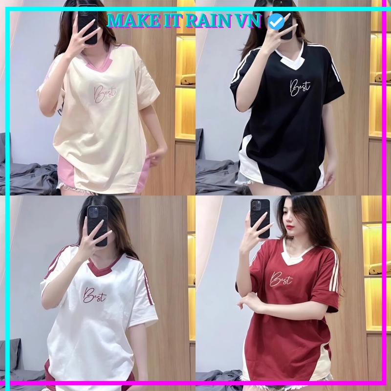 [MUA ÁO CÓ QUÀ] COMBO 3 ÁO Thun Nam Nữ BEST CHỮ THÊU Make It Rain VN, Áo Phông Unisex Form Rộng Cổ Tim 2 Lớp, Sọc Vai, Phối 2 Màu