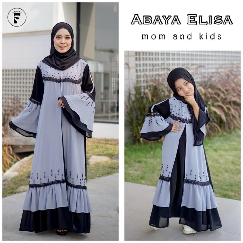 ABAYA ELISA COUPLE MOM AND KIDS abaya hitam couple abaya turky gamis hitam abaya anak gamis couple abaya hitam Muslim Renda Mutiara Kombinasi Sifon Arab Ibu Umroh Syari Outer 1