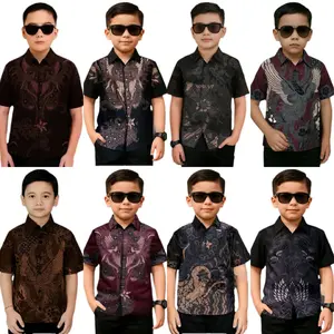 MOTIF TERBARU Kemeja Batik Anak Laki Laki Usia 3 - 12 Tahun Lengan Pendek M L XL XXL Premium Fashion Katun Modern Baju Cowok Sekolah Warna Hitam Burgundy Mahogany
