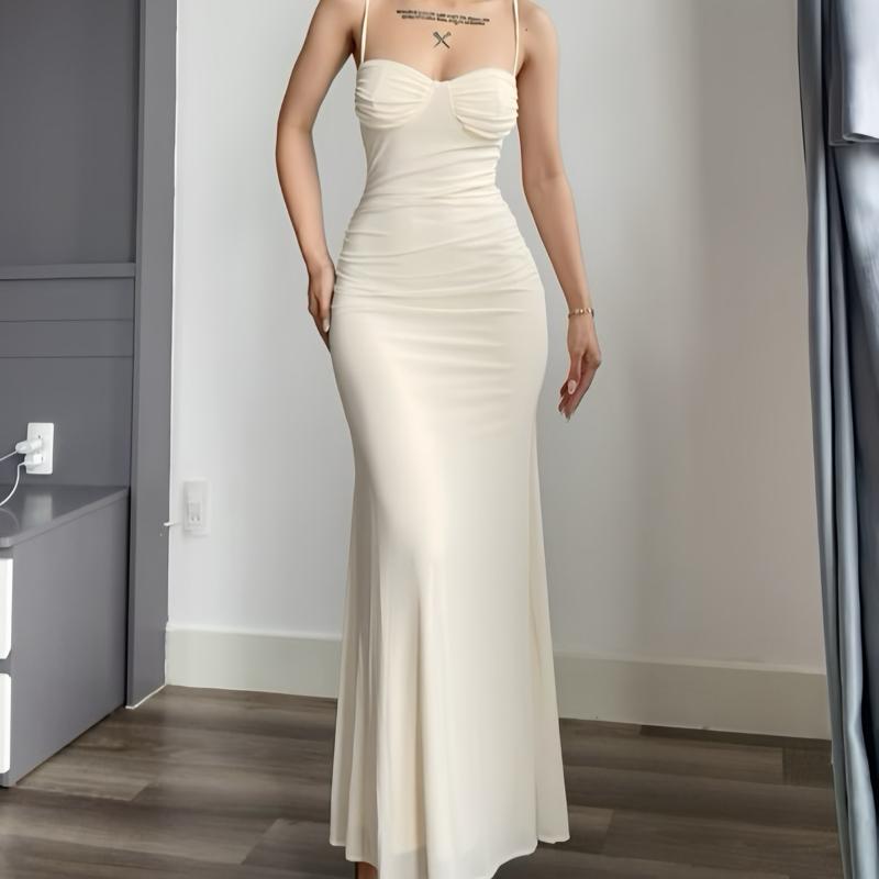 Đầm body nữ lưới 2 dây bo nhún cup lưới mềm DÀI xòe basic sang chảnh Lolystore dress women NH406
