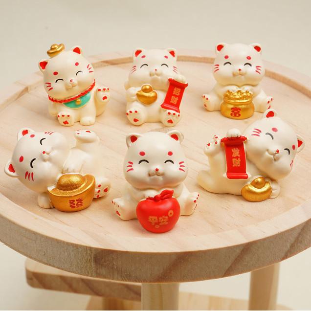 Tượng mèo may mắn decor sen đá, chậu cây, bàn học, trang trí bánh kem, XiuXiu…