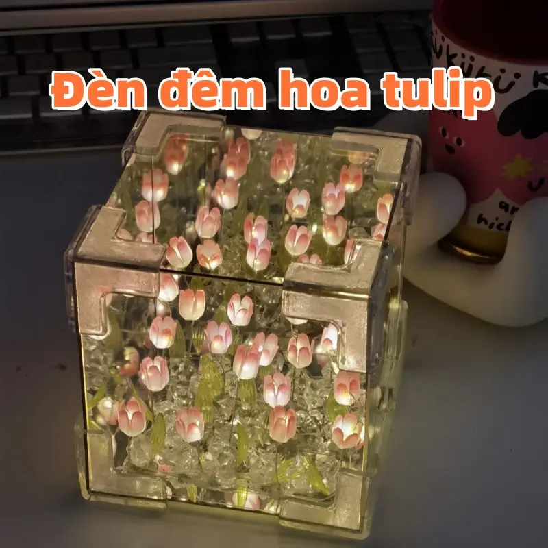 Khối Lập Phương Hoa Tulip Dạ Quang, Đồ Trang Trí Thủ Công, Gói Vật Liệu Tự Làm, Quà Tặng Tinh Tế, Đồ Chơi Thủ Công đèn hoatulip đèn hoatulip hộpvuông 2