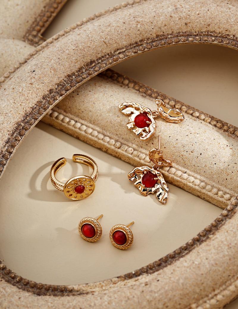 Product Introduction of 925Vintage - inspired Carnelian Earrings, Twisted Gold Frame, Ideal for Stylish Girls, Statement Jewelry, Unique Appeal dsmp  earrings 14