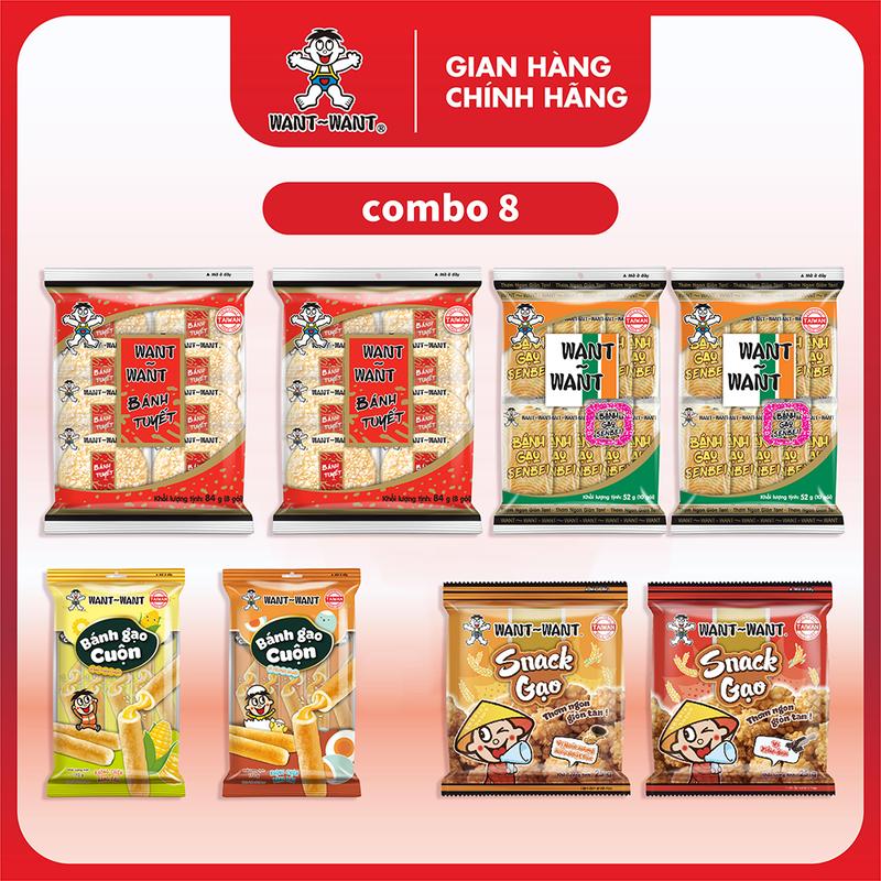  COMBO 8 GÓI   BÁNH GẠO VÀ SNACK GẠO ĐỦ HƯƠNG VỊ NHÀ WANT WANT 