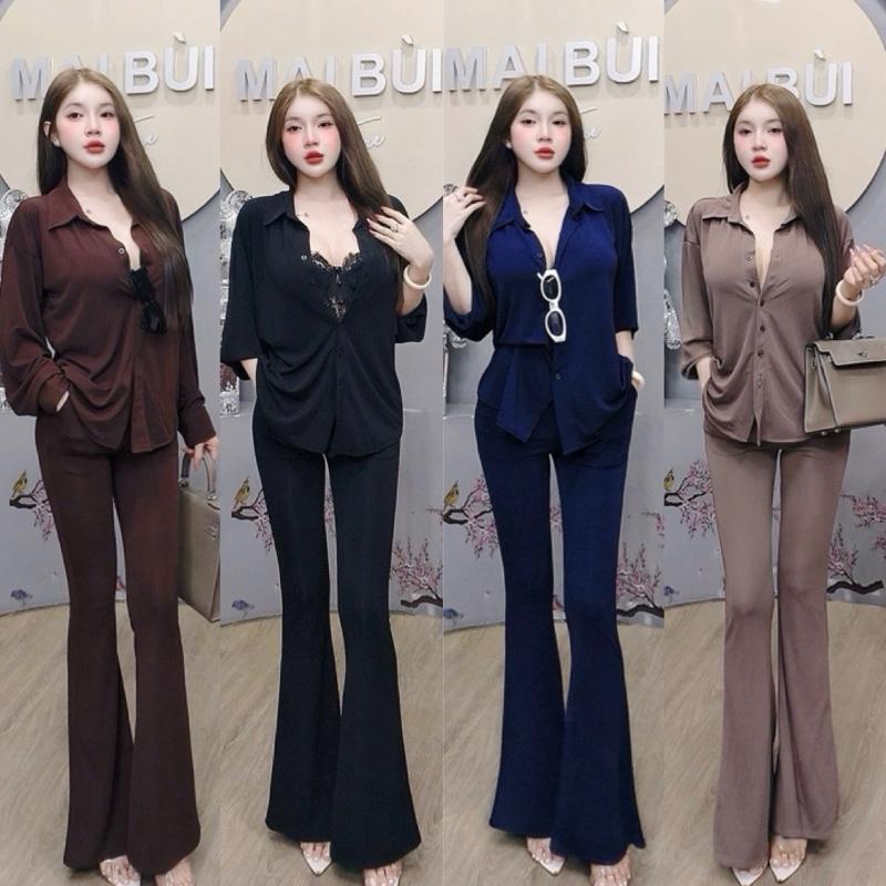 S454 - Set Áo Sơ Mi Form Rộng Quần Suông Mai Bùi Store Quần có túi - Dài Quần 105cm