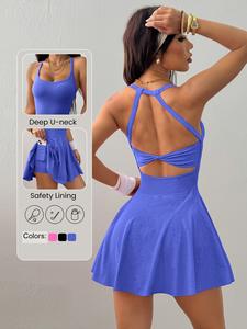 Vestido deportivo de color sólido para mujer, muy elástico, casual, cómodo y transpirable, sin espalda y sin mangas, con bolsillo integrado para yoga y entrenamiento en el gimnasio, ropa deportiva para todas las estaciones