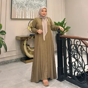 RH COL - Julia Dress Salur Katun Rayon Premium Kerah Shanghai Lengan Karet Aksen Pita Gamis Wanita Muslim Dewasa dengan Kantong dan Kancing Aktif